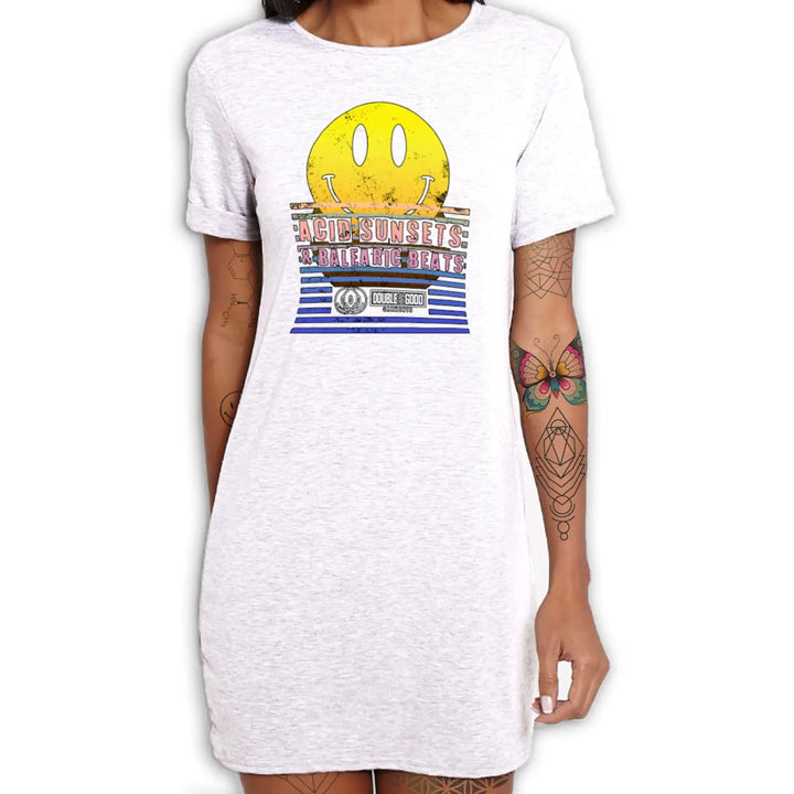 Acid Sunsets Balaeric Beats Dress - Small / White