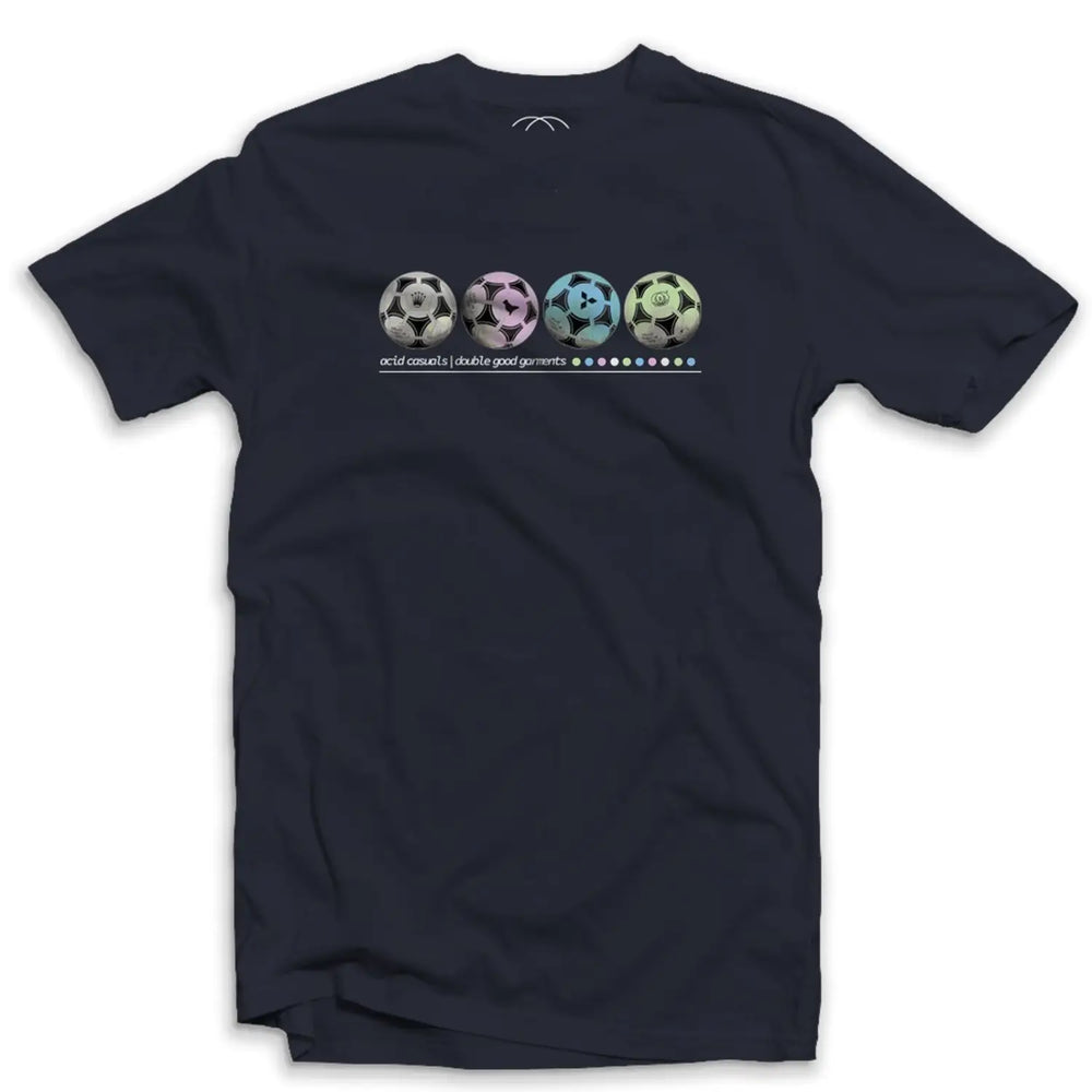 Front view of Acid Tango men's graphic t-shirt in navy blue.