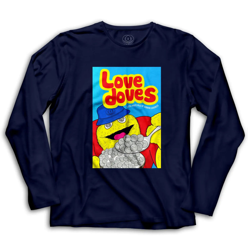 Love Doves Mens Long Sleeve T Shirt - Small / Navy Blue