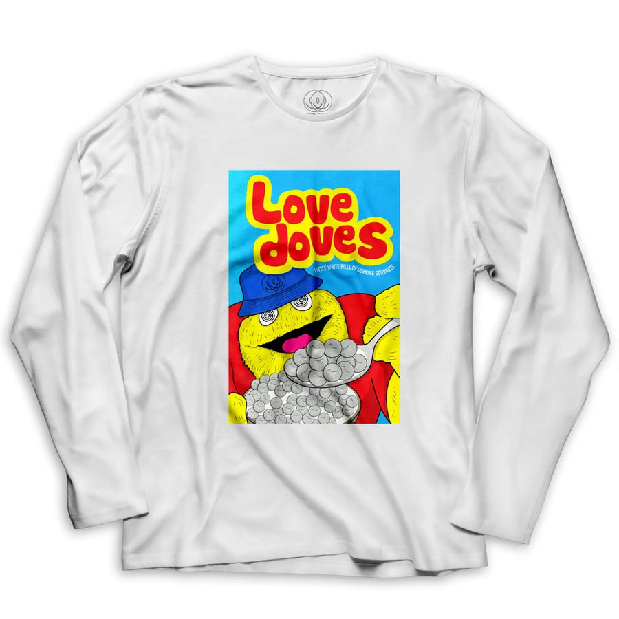 Love Doves Mens Long Sleeve T Shirt - Small / White