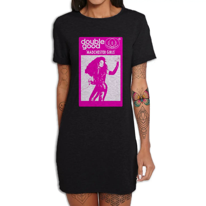 Madchester Girls T Shirt Dress - Small / Pink Print