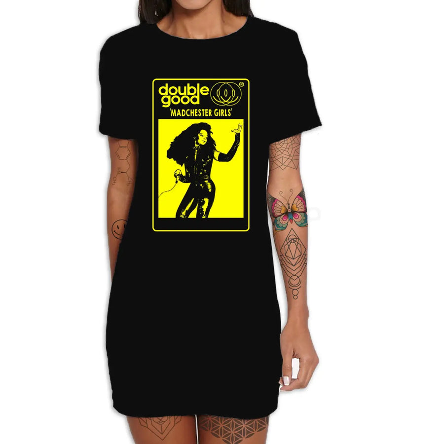 Madchester Girls T Shirt Dress - Small / Yellow Print
