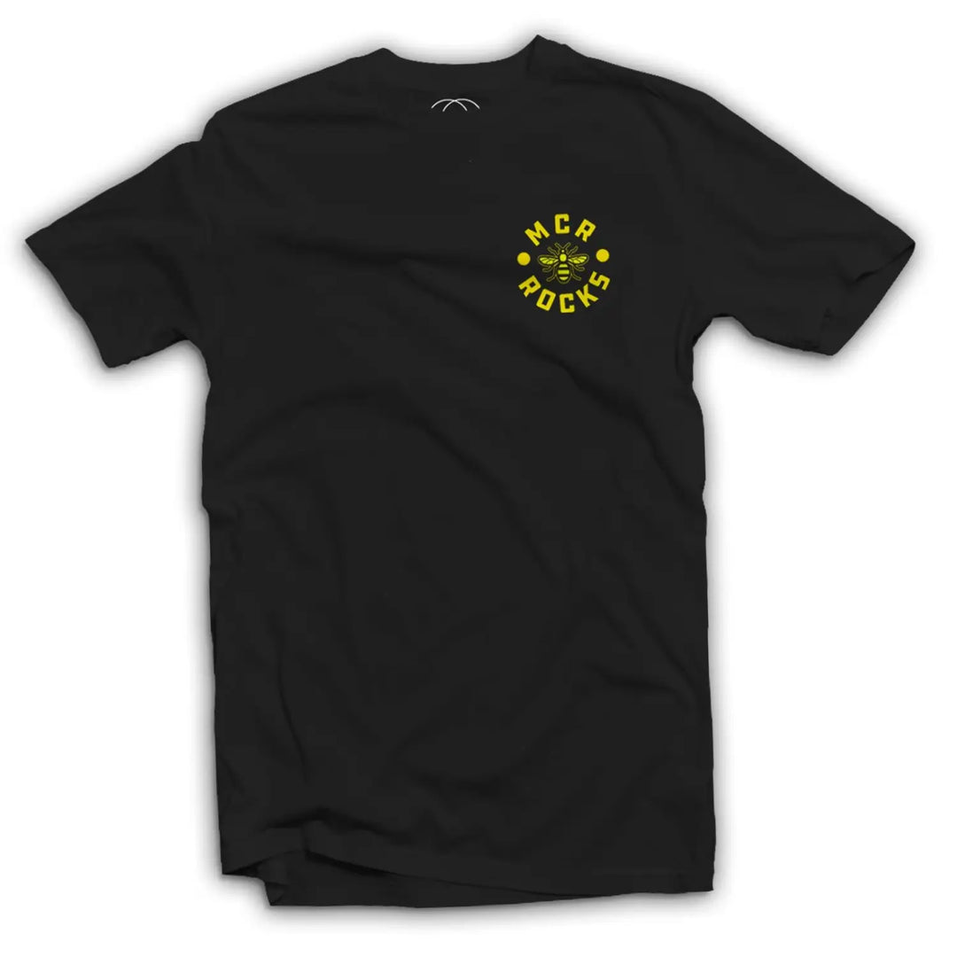 Manchester Rocks Logo Breast Pocket Print Men’s T - Shirt - L / Black