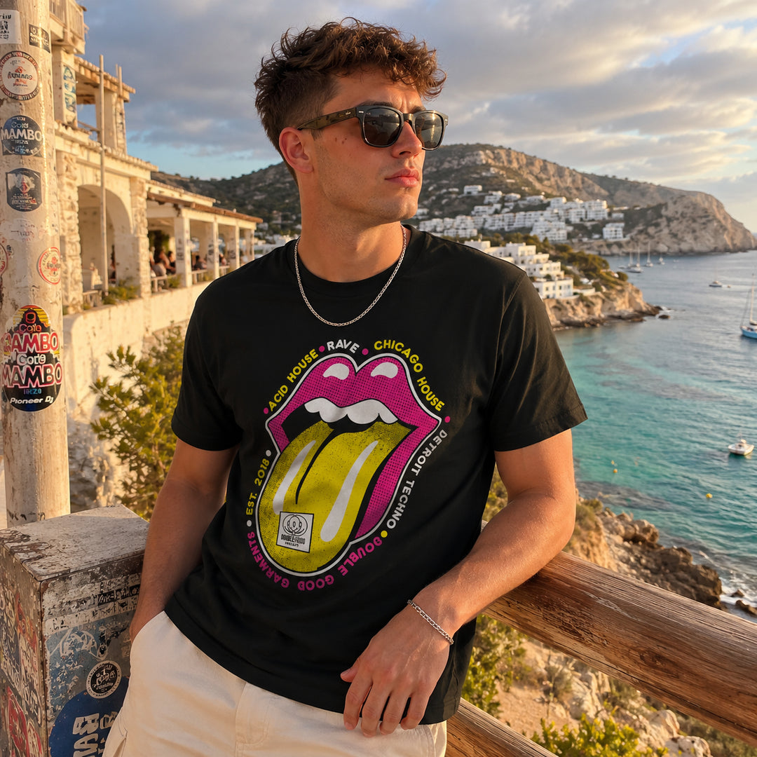 Read My Lips men's acid house t-shirt in black